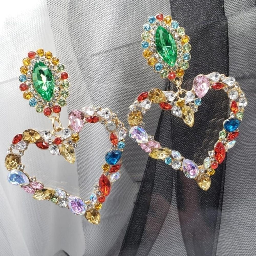 Brand New Crystal Hearts Bling Earrings